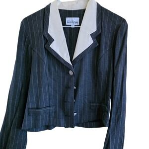 Petite Perceptions Pinstripe Blazer White Trim‎ Button Front Size 6